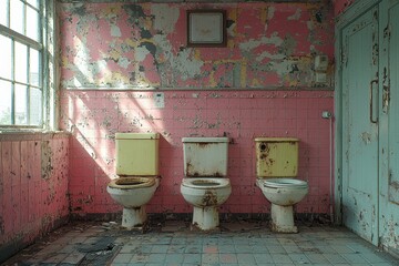 Wall Mural - Abandoned public toilet interior slung derelict forsaken outcast