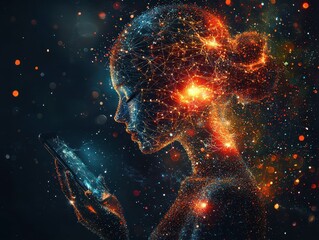 Poster - Hologram glowing polygonal construction Gathered Minds Convene Sparks Ignite