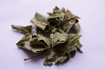 Poster - A pile of dried leaves arranged neatly on a white surface.