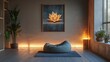 © QAISAR - A relaxing meditation corner with a beanbag chair soft lighting and wall art