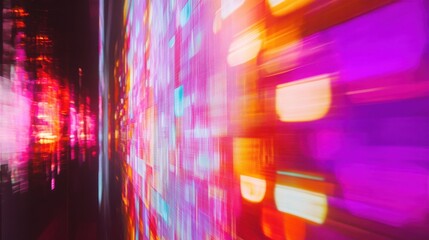 Poster - abstract blurred digital wall of multimedia screens displaying vibrant colors, images, and content for digital media, technology, and communication co