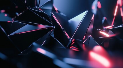 Poster - Abstract black geometric background with angular polygon shapes, perfect for modern design and tech projects.
