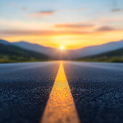 Wall Mural - Serene sunset view along a winding mountain road