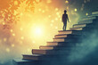 © Pics_With_Love - Silhouette of a Child Ascending Book Staircase Toward a Bright Light, Symbolizing Learning, Growth, and Achievement