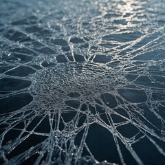 The intricate web of cracks in frozen water.