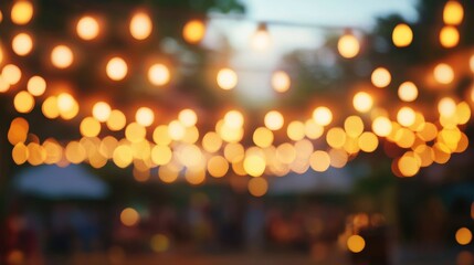 Wall Mural - Abstract cream background with blurry festival lights and outdoor celebration bokeh