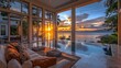 © pongtap - Sunset serenity in modern villa tropical paradise photography