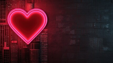 Poster - A glowing neon heart against a dark, textured background, symbolizing love and affection in a modern, digital style.