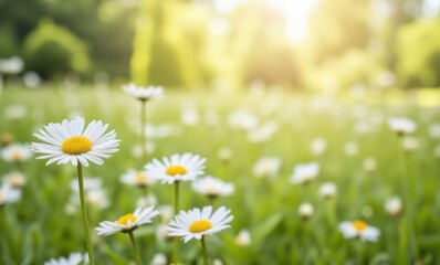 Canvas Print - Bright daisies blooming in sunshine