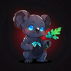 Wall Mural - Adorable Koala with Glowing Symbol and Leaf