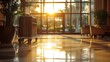© pongtap - Travelers arriving at a hotel lobby at sunset warm atmosphere