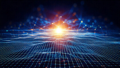 Poster - dynamic abstract image depicting a glowing grid network, ideal for tech, data, or connectivity conce