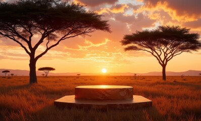 Sticker - Sunset over a serene savanna landscape