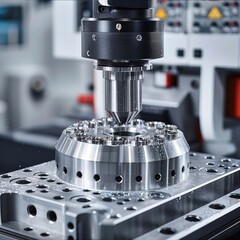 Leinwandbilder - A high-precision CNC machined part with a complex structure, its exact dimensional accuracy and geometric tolerances, being inspected by a Coordinate Measuring Machine during the measurement process.