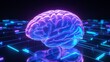 © heinng - Vibrant 3D Render: Glowing Brain on Futuristic Circuitry. AI Generated