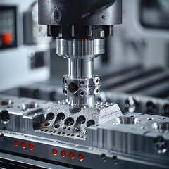 Leinwandbilder - A high-precision CNC machined part with a complex structure, its exact dimensional accuracy and geometric tolerances, being inspected by a Coordinate Measuring Machine during the measurement process.