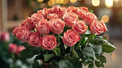 Poster - A beautiful bouquet of pink roses is arranged gracefully in a warm and inviting setting. This stunning floral arrangement is perfect for expressing love during Valentine's Day.