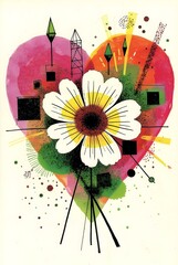 Poster - An abstract heart shape formed by a dynamic interplay of lines, shapes, and colors, creating a vibrant and energetic composition. 1