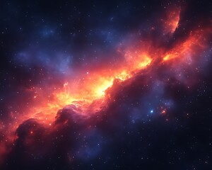 fiery cosmic nebula with vibrant red and blue hues.