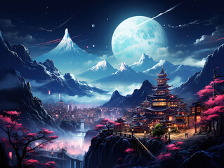 Wall Mural - Awesome Qinhuai river with a charming sky at night
