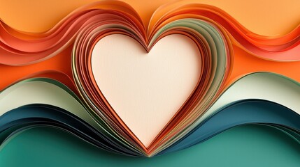Poster - Valentine Paper Art Concept, Vibrant Layered Heart Shape with Shadow Effect in a Colorful Box of Paper Craft Design