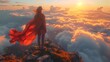 © Ardhana - Woman In Red Cape Above Sunset Cloudscape