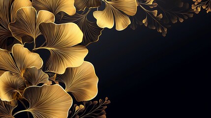 Canvas Print - Gold ginkgo leaves on black background; elegant botanical design.