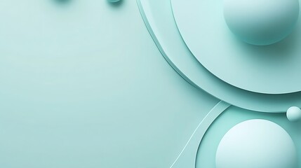 Poster - abstract pastel green spheres and curves design