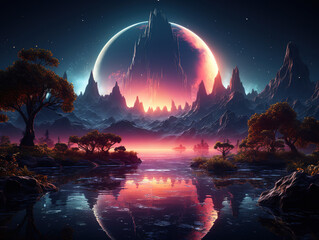 Wall Mural - Superb Landscape of an alien planet, view of another planet surface