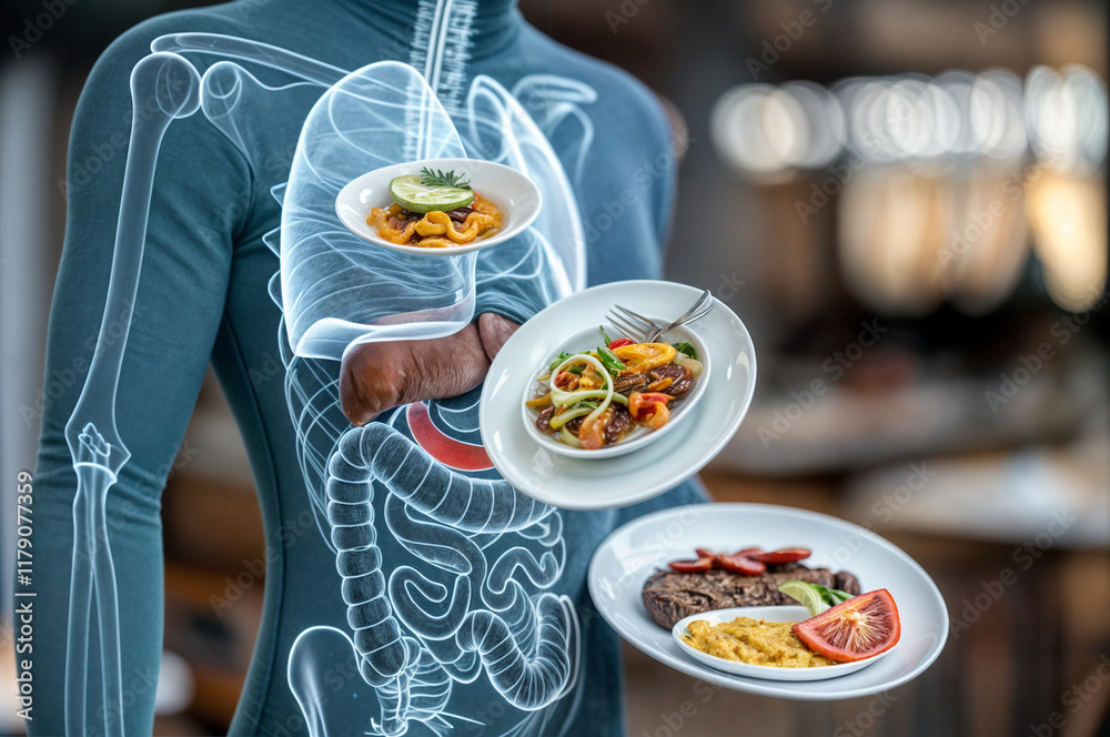 food placed in the stomach, schematic, digestion, healthy eating Stock ...