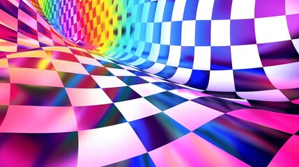 Abstract checkered pattern with colorful gradients.