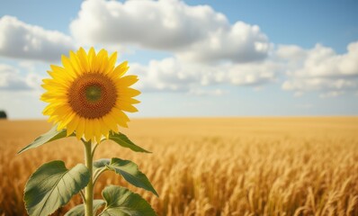 Wall Mural - Bright sunflower in golden field