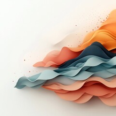 Poster - Ethereal and serene abstract landscape design featuring a pastel toned blend of flowing dots and lines that suggest a mountainous scene set against a stark white background with a modern