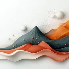 Poster - Brooding abstract backdrop with pastel hued dots and serpentine lines forming a mountainous motif created in 3D digital art against a pristine white setting with an ultra high definition