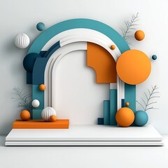 Poster - Pastel Hued Abstract Composition Featuring Geometric Shapes and Curving Pastel Lines in a Minimalist 3D Render Studio Setting Premium Digital