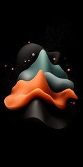 Poster - Ethereal abstract dark black environment with pastel colored dots and undulating lines composing a wave patterned mountain design 3D CGI plain white digital
