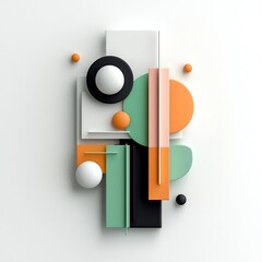 Poster - Pastel Toned Abstract Geometric Composition with Interlocking Shapes and Organic Patterns in a Minimalist 3D Digital Art Setting  Clean