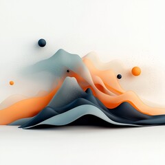 Poster - Brooding and atmospheric 3D rendered scene featuring a minimalist landscape of pastel toned dots and flowing lines that suggest a mountainous environment