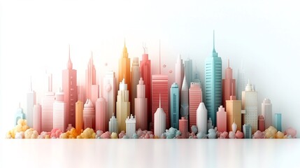 Poster - ethereal and captivating pastel hued cityscape featuring towering skyscrapers mesmerizing abstract m