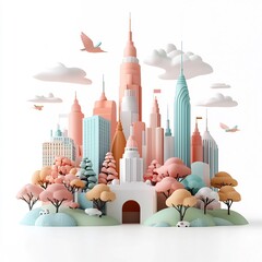 Poster - a captivating pastel hued cityscape featuring towering skyscrapers dynamic geometric patterns and a 