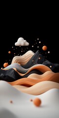 Leinwandbilder - Dramatic abstract digital artwork featuring a midnight black background and a mesmerizing wave like formation of pastel dots and fluid lines