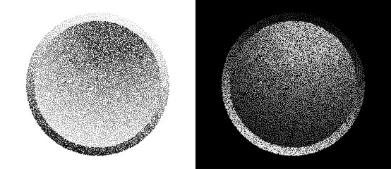 Fototapete - Abstract background with dotted circles. Button concept with dots. Black shapes on a white background and the same white shapes on the black side.