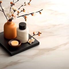 Poster - Elegant and minimalist composition featuring a smooth marble effect surface with organic flowing patterns in a soft neutral color palette