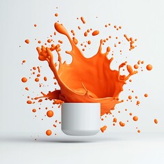 Poster - Striking orange fluid suspension frozen in time showcasing viscous liquid forms creating abstract patterns and organic shapes on a minimalist white backdrop  This high contrast
