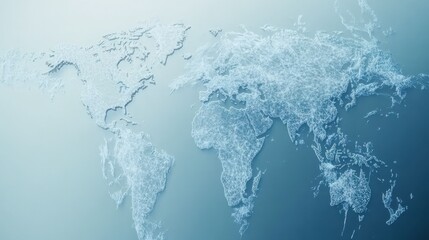 Poster - light blue background with a digital world map and global network connections, representing the concept of international business or connectivity