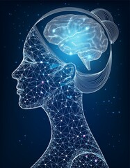 Wall Mural - Symbol of Wisdom: Low Poly Human Brain Concept