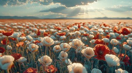 Wall Mural - A field of poppies, beautiful sky.