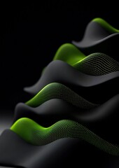Poster - Pulsating Green Dot and Line Patterns Contouring Hill like Forms on Dark Backdrop