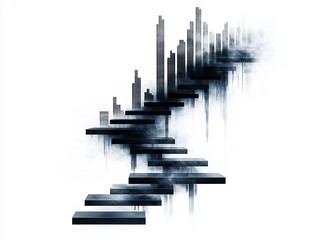 Poster - abstract financial chart with ascending lines and geometric shapes on a crisp white background depic