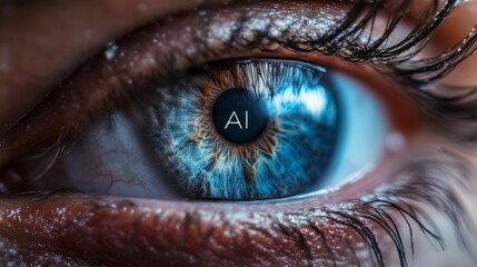 Leinwandbilder - Female eye with overlay of printed circuit board. Concepts of Artificial intelligence development